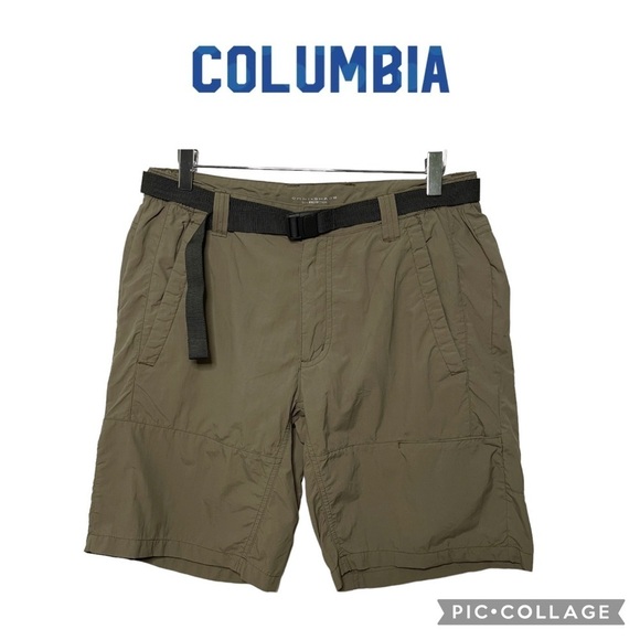 Columbia Omni Shade Men PFG Bahama belted Shorts olive green size 34 - Picture 1 of 10
